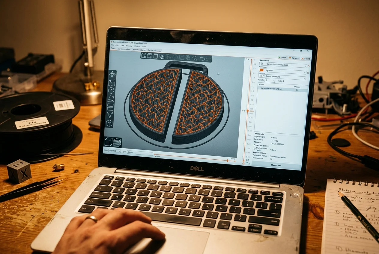 Ukázka nastavení perimetrů a vzoru výplně ve sliceru pro 3D tisk medailí.