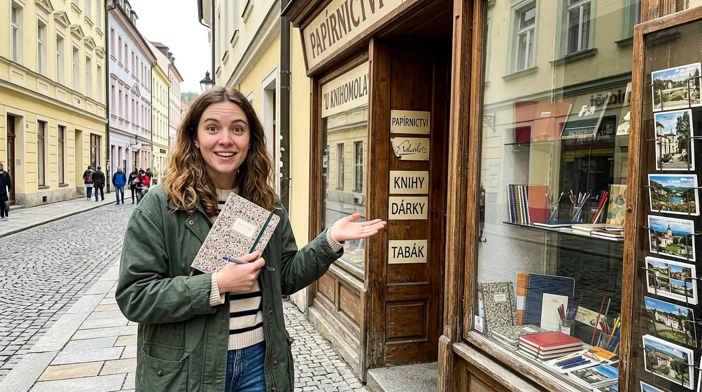 Nejlepší papírnictví Mariánské Lázně: Kde nakoupit bez stresu? 1 Výloha a vchod do tradičního papírnictví v centru Mariánských Lázní