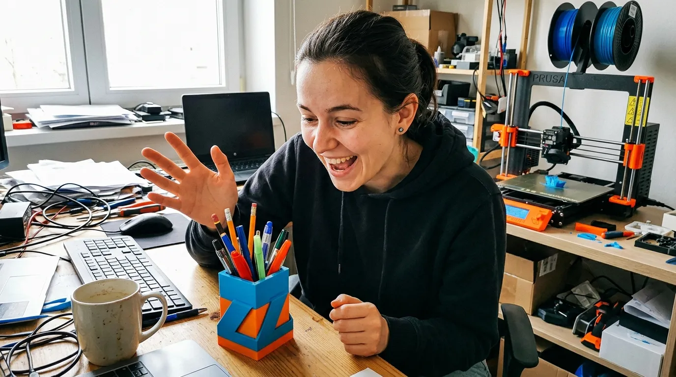 Moderní vícebarevný stojánek na tužky vytištěný na 3D tiskárně