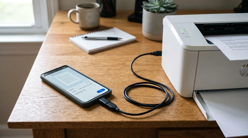 Tisk z mobilního telefonu přes USB kabel a OTG redukci